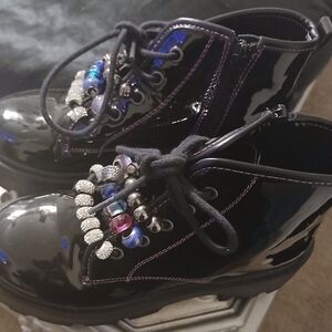 Steve Madden Shiny Black Kids Boots with Colorful Beads